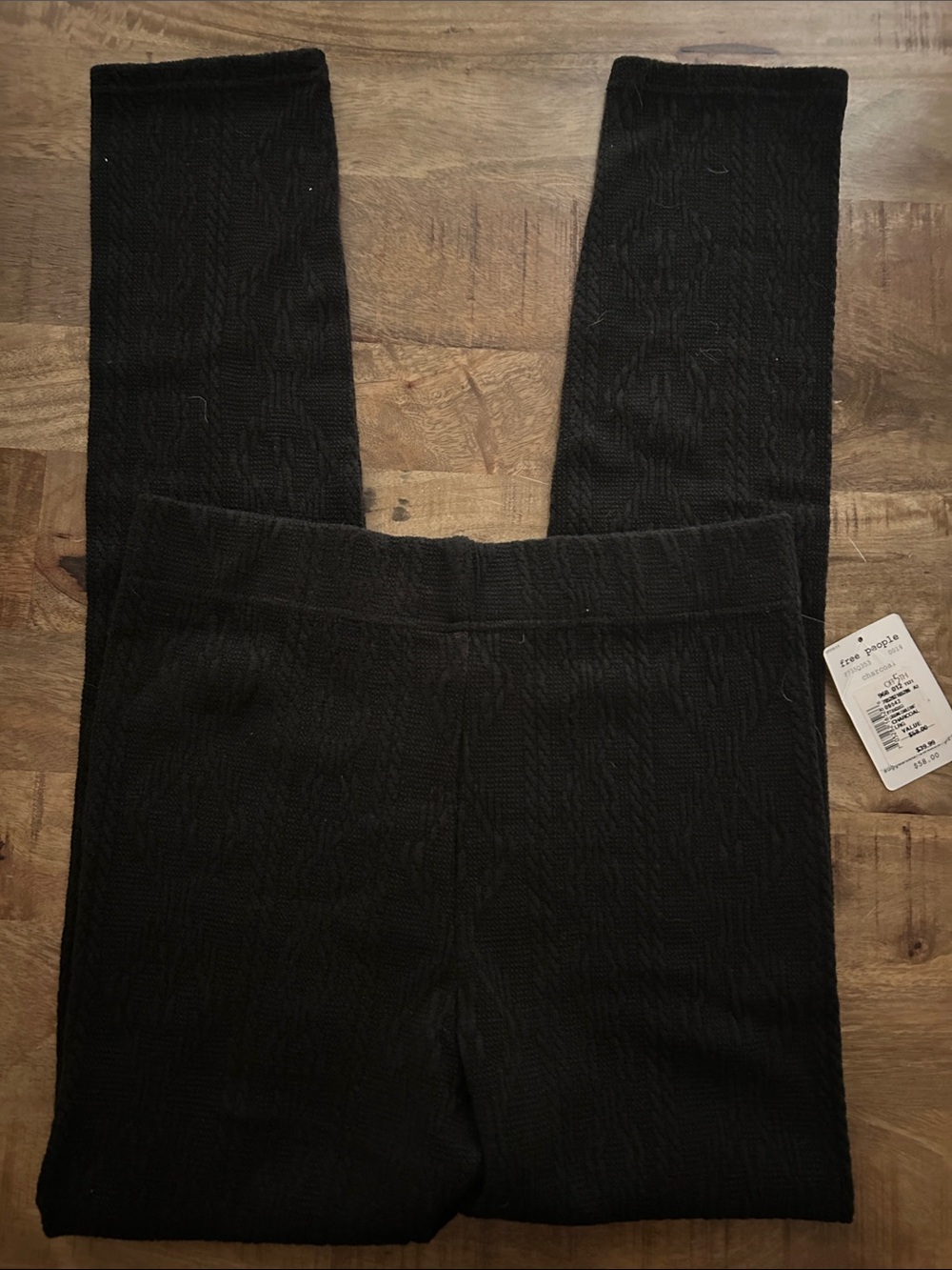 NWT Free People Black Textured Pull-On Pants